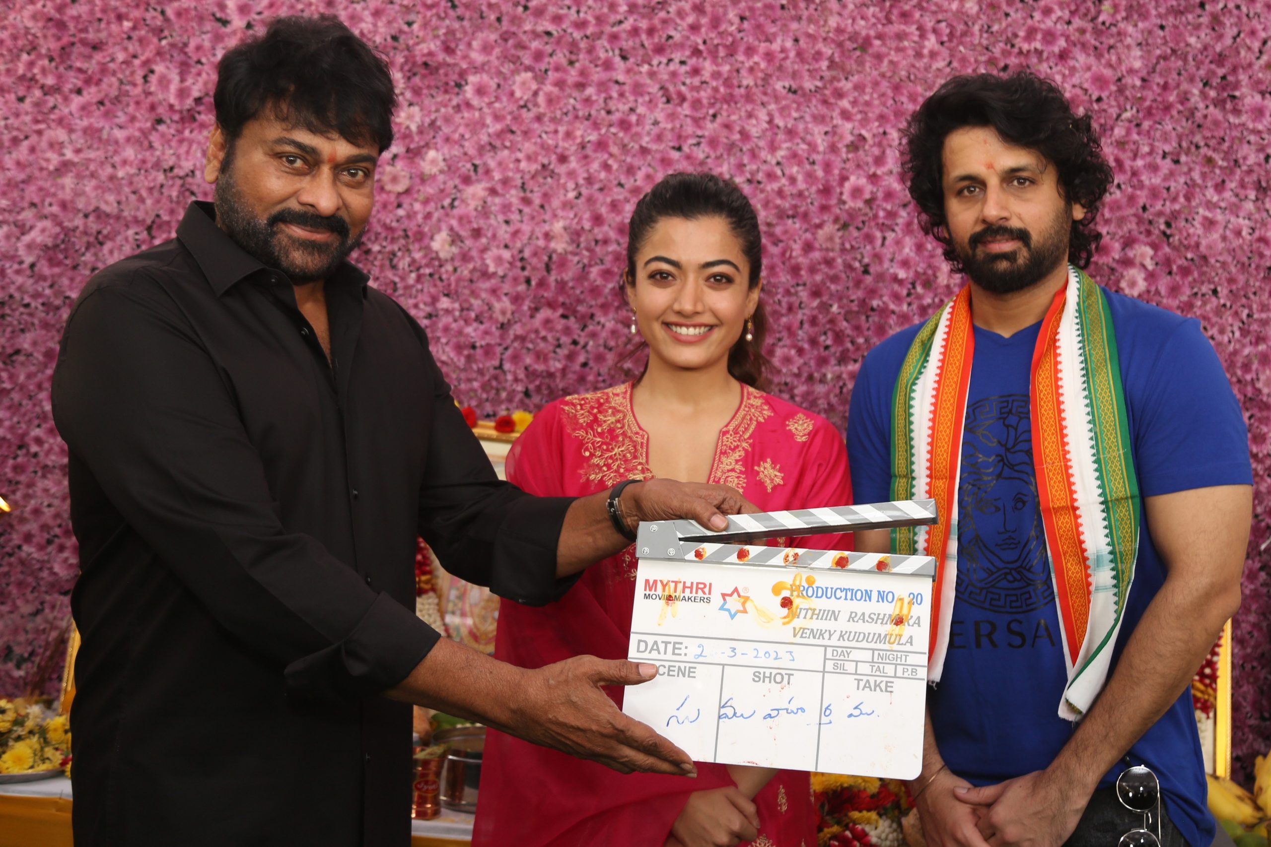 Megastar Chiranjeevi Claps, Nithiin, Rashmika Mandanna, Venky Kudumula, Mythri Movie Makers #VNRTrio Launched Grandly