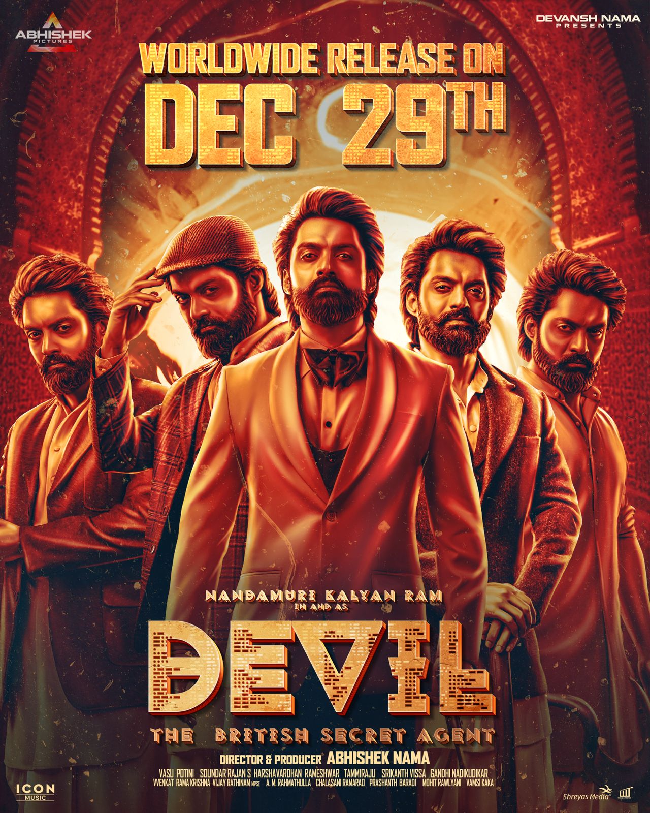 Nandamuri Kalyan Ram, Abhishek Nama' Periodic Spy thriller Devil Releasing Worldwide on December 29th