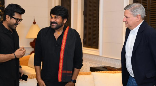Netflix CEO, Ted Sarandos touched down in Hyderabad, and the first star to welcome him to India is none other Mega Star Chiranjeevi and Ram Charan!