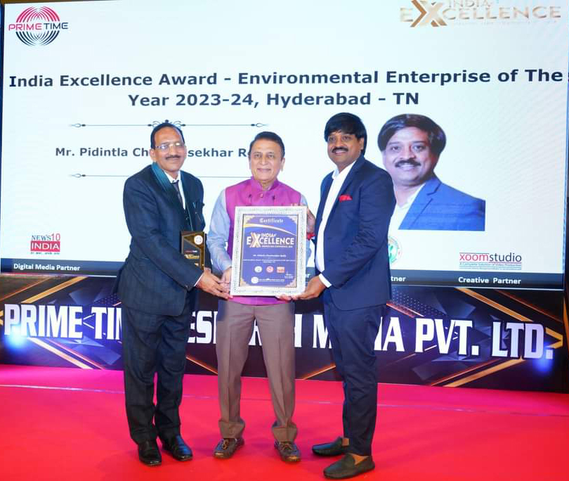 Legendary cricketer Sunil Gavaskar presents the prestigious ‘India Excellence Award - Environmental Enterprise of the Year 2023-24’ to Richie Raffle Biotech!