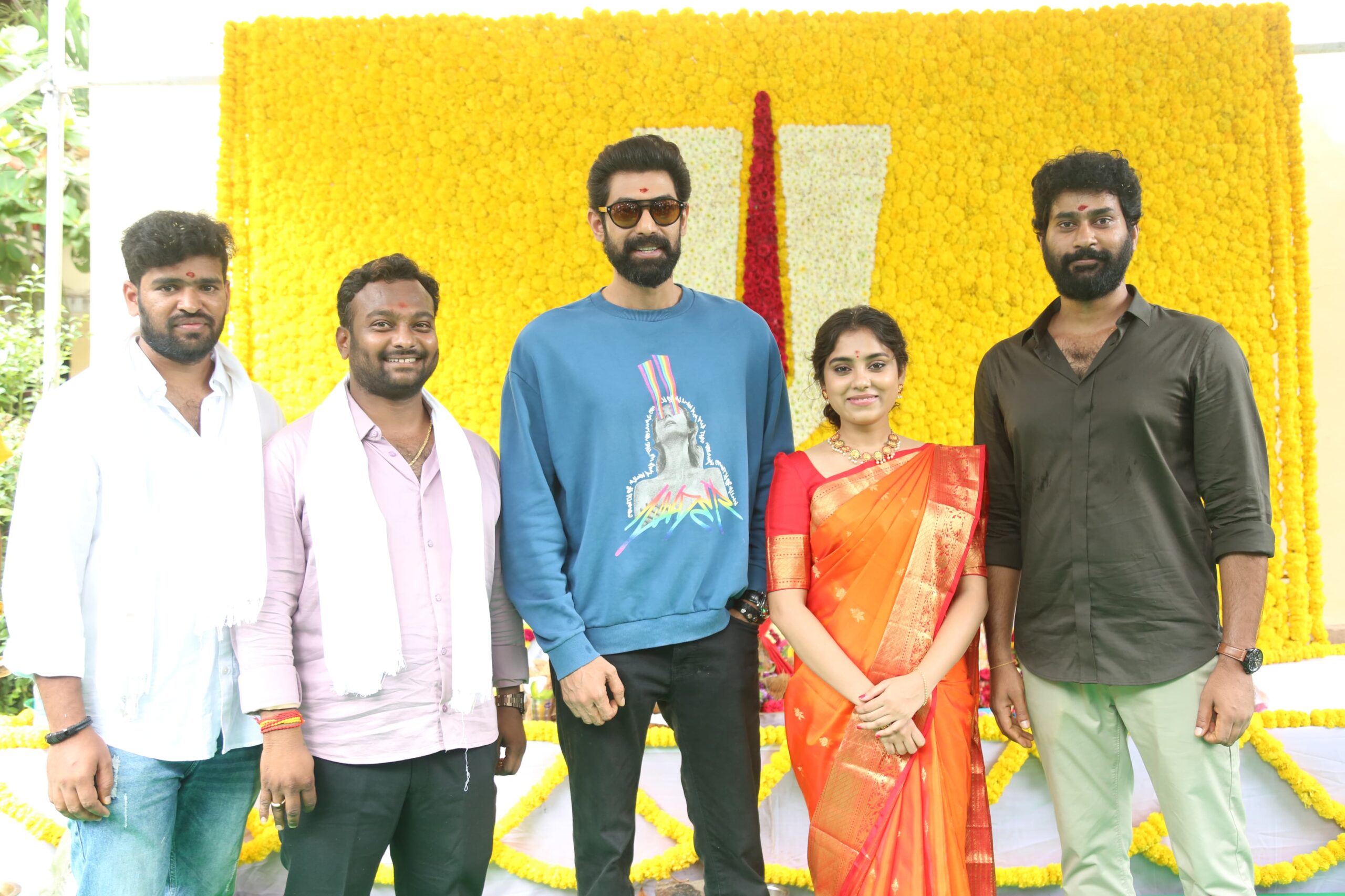 From Left to Right => Director Rahul Srinivas, Producer Sandeep Agaram, Rana Daggubati, Heroine Teena Sravya & Hero Thiruveer