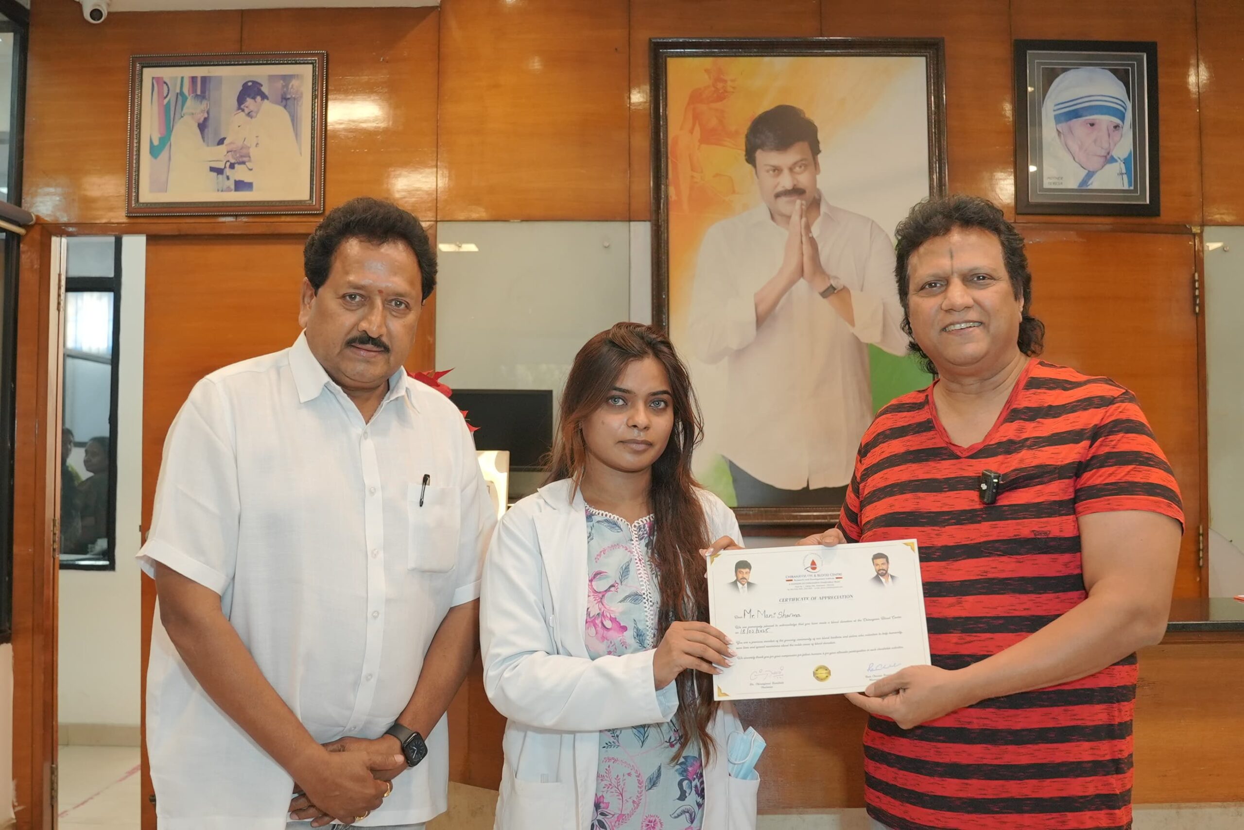 Noted music director Mani Sharma who donated blood at Chiranjeevi Blood Bank