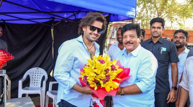 Minister Kandula Durgesh Meets Ram Pothineni at #RAPO22 Shooting in Rajahmundry