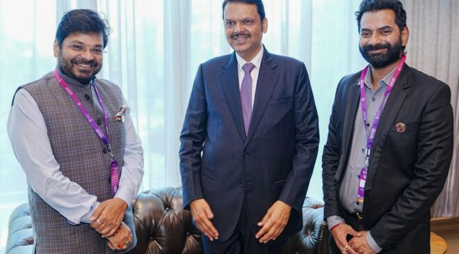 Film producers Abhishek Agarwal and Vikram Reddy announce the world's largest cinema screen project in Nagpur at 'Waves 2025'