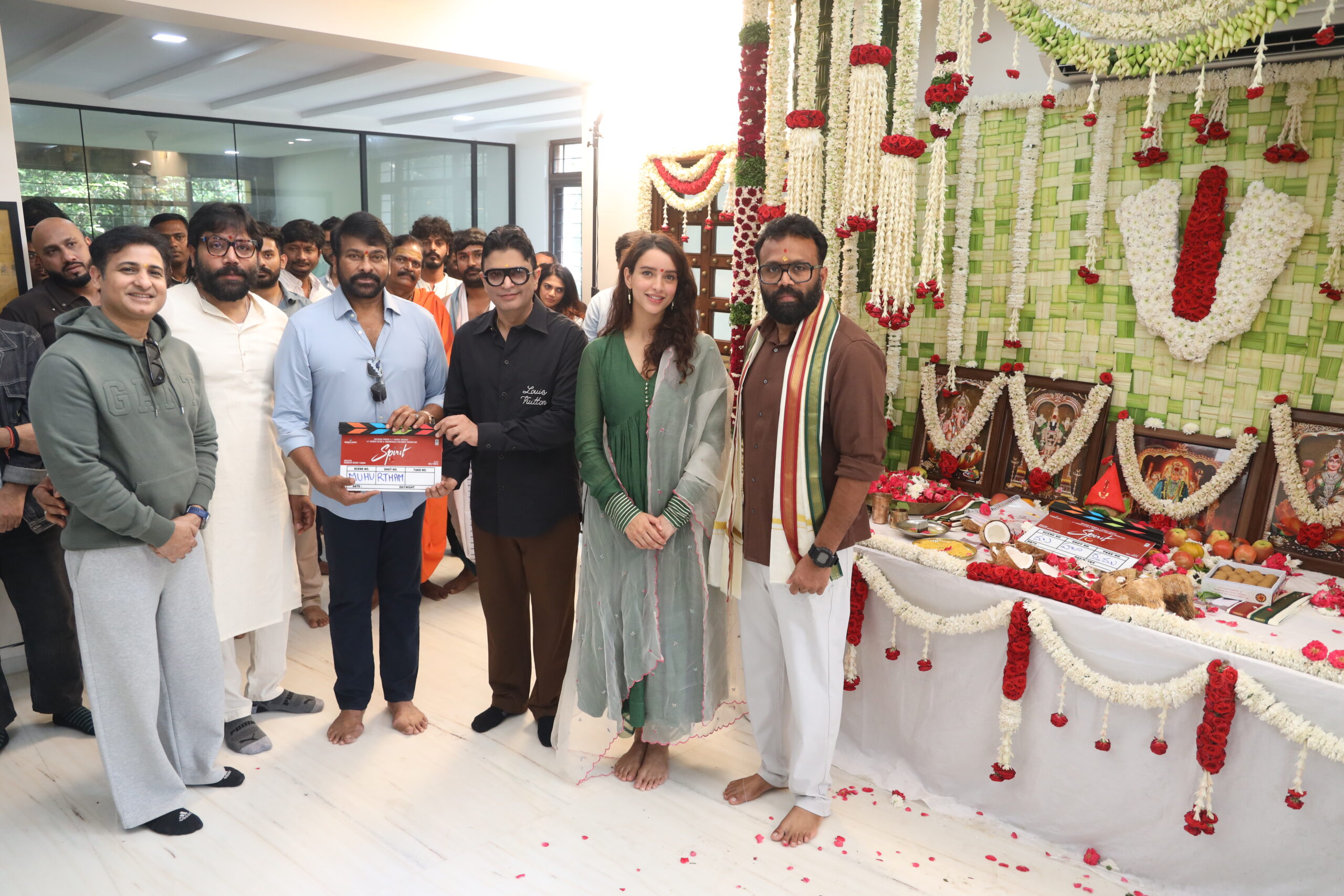 The Wait is Over…Lights, Camera, Action! Prabhas, Sandeep Reddy Vanga, Bhadrakali Pictures Productions and T-Series Films’ Spirit Officially Goes On Floor, Megastar Chiranjeevi Graces Muhurtham Ceremony