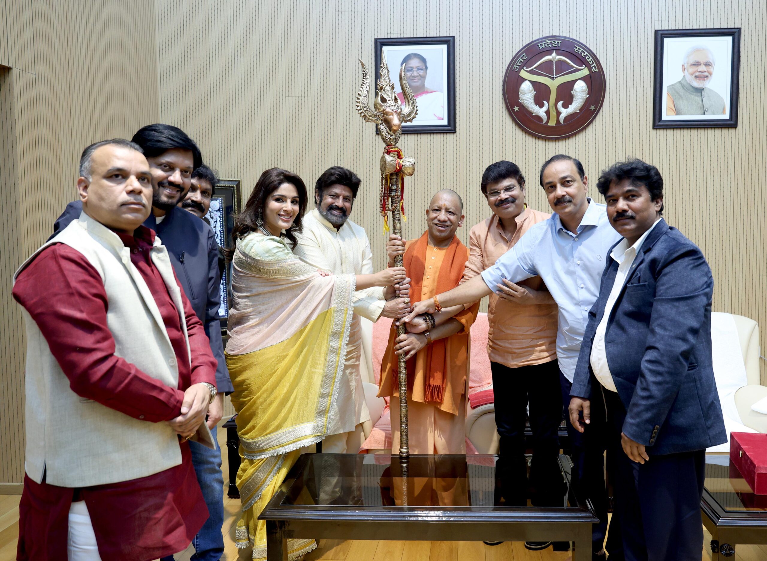 God Of Masses Nandamuri Balakrishna, Boyapati Sreenu & Makers Of Akhanda 2 The Thaandavam Meet UP CM Yogi Adityanath & Present Him With Symbolic Trident