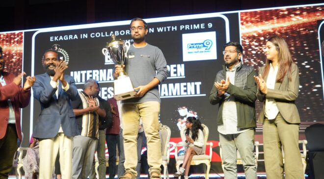 Prize giving ceremony of the Ekagra International Open Rapid Chess Tournament held at Hitex