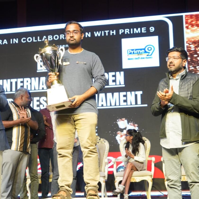 Prize giving ceremony of the Ekagra International Open Rapid Chess Tournament held at Hitex